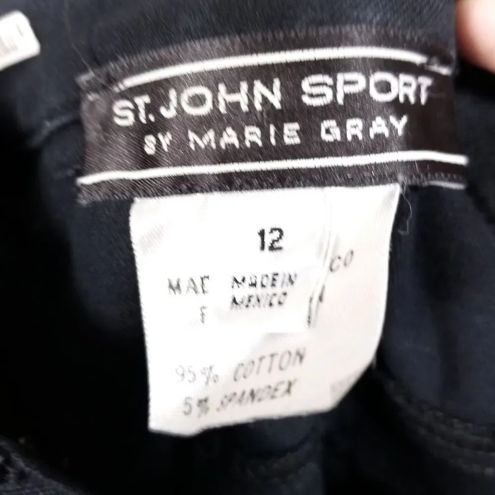 St.John Pants Women 12  Navy Stretch Cotton Gold Hardware Trouser Marie Gray